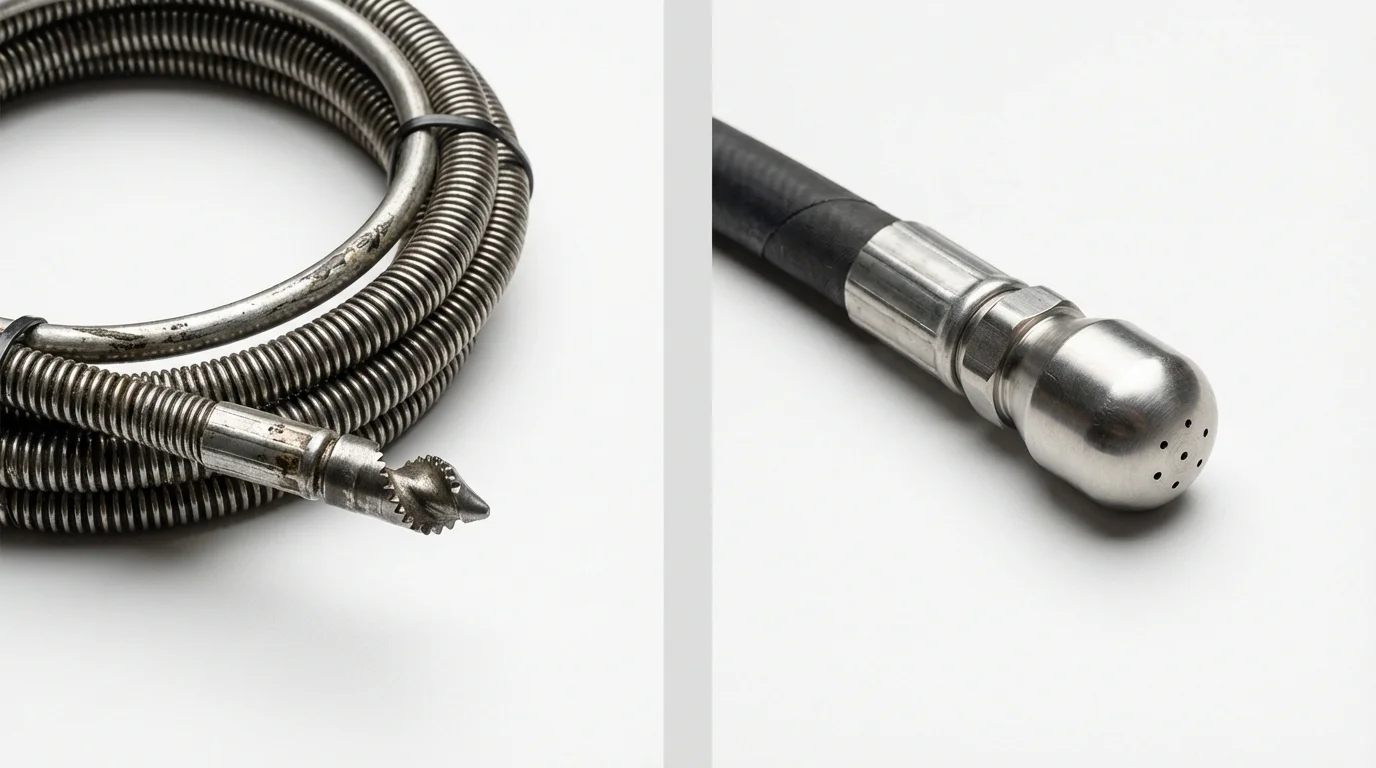 Drain snake cable and hydro jetting nozzle used for drain cleaning in Hudson, IL